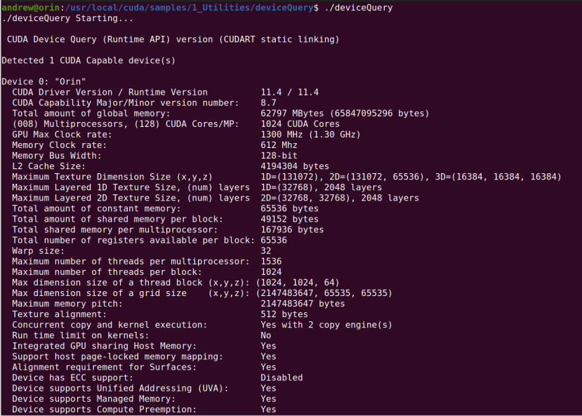 information about the driver and CUDA versions