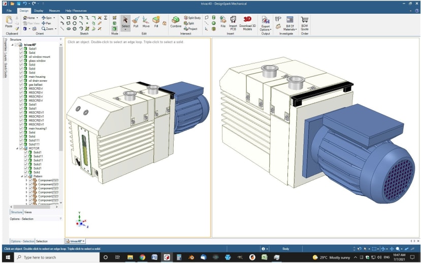 oil-sealed rotary vane pump designed in DesignSpark Mechanical