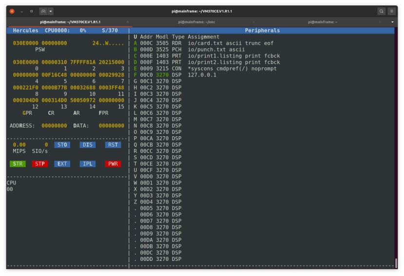 IBM 3270ターミナルをOEC搭載のエミュレーションされたメインフレーム