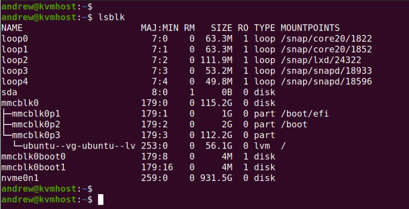 Using code lsblk to see SSD