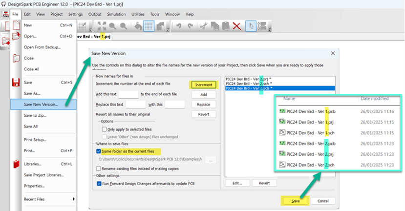 Additional Save Options - Save New Version
