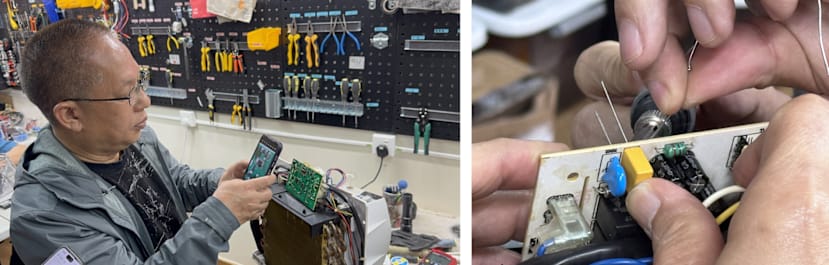 Michael preparing to switch out a capacitor