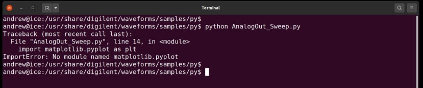 if a Python dependency is missing, like Matplotlib module, then error will be displayed