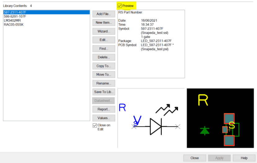 The new component is added to the User library and can be previewed