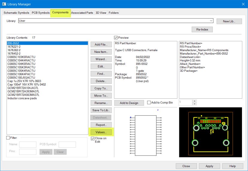 Library Manager - Components Tab