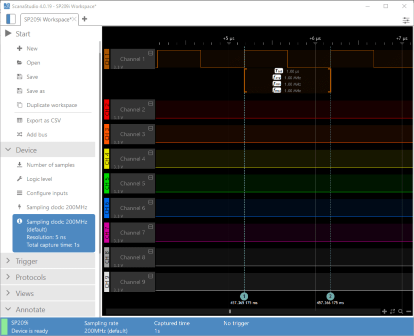 Software - ScanaLogic - Feeding 1MHz Square wave into ch1