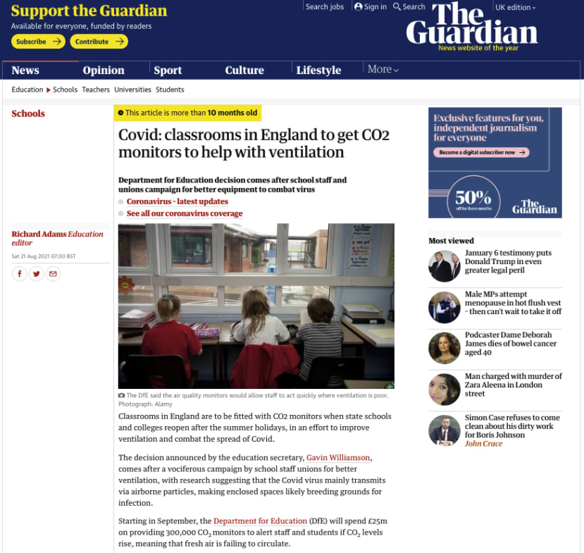 The Guardian - Covid in classrooms get CO2 monitors