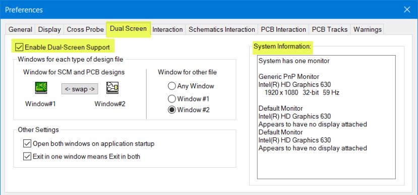 Dual Screen - Preferences