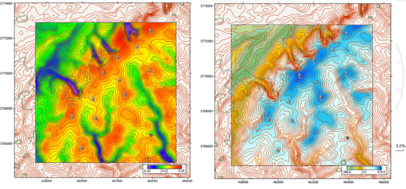 Mean wind speed andelevation contour map