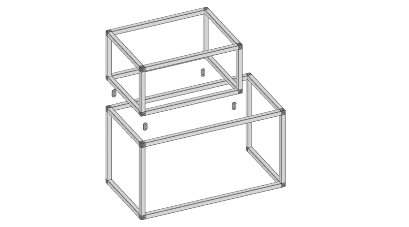 Exploded subframes in DesignSpark Mechanical with 3D printed tabs