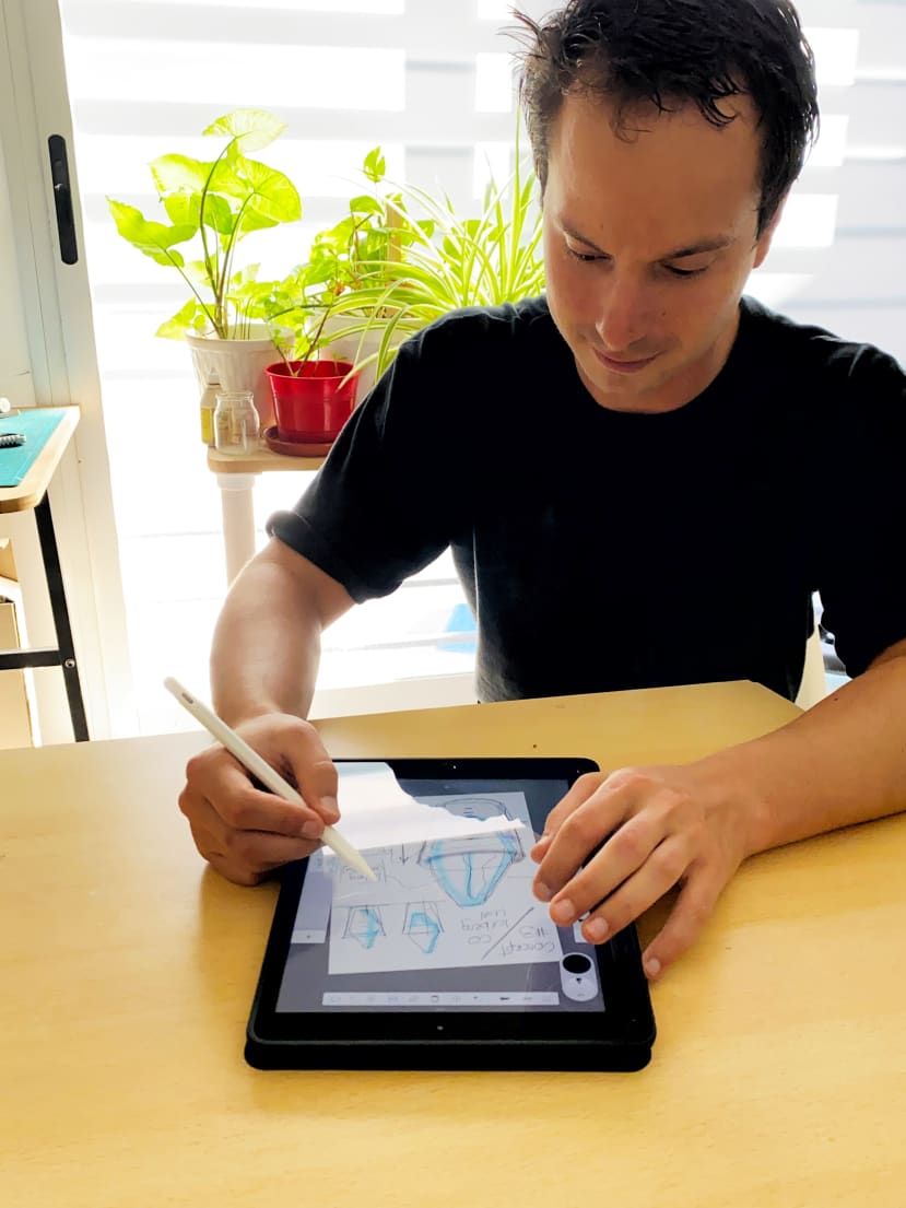 Manuel Sketching his Design for a Glacier