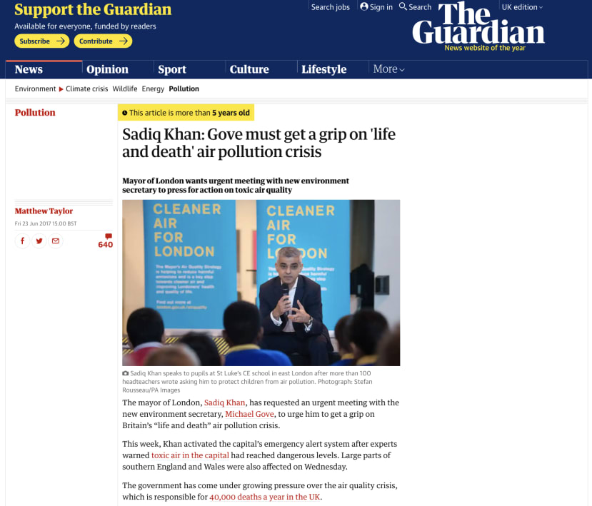 Article from the Guardian on pollution