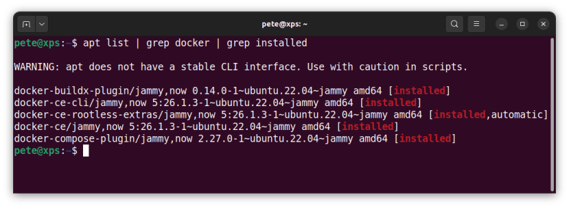 Docker packages installed under Ubuntu 22.04