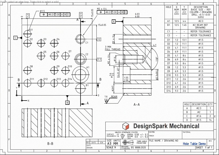 Example of a 2D Drawing using DesignSpark Mechanical