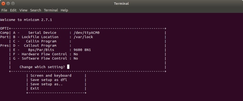 Terminal Serial setup