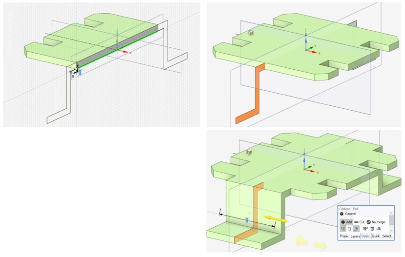 Using a sketch plane through material thickness