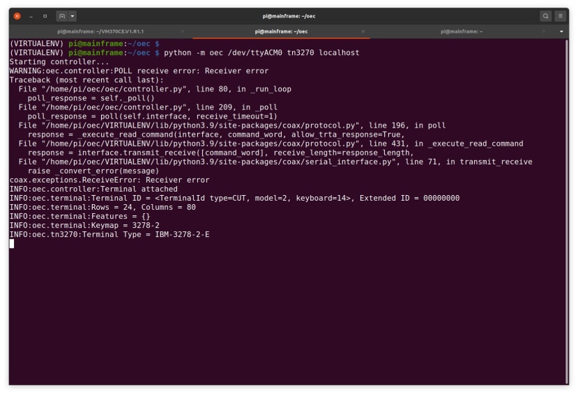 an initial error, the terminal has been attached and its capabilities printed out