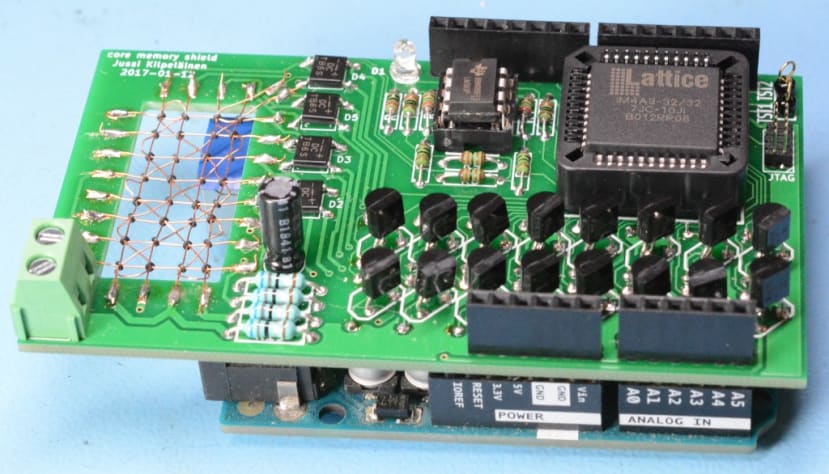 Completed PCB of a 32-bit Core Memory for Arduino