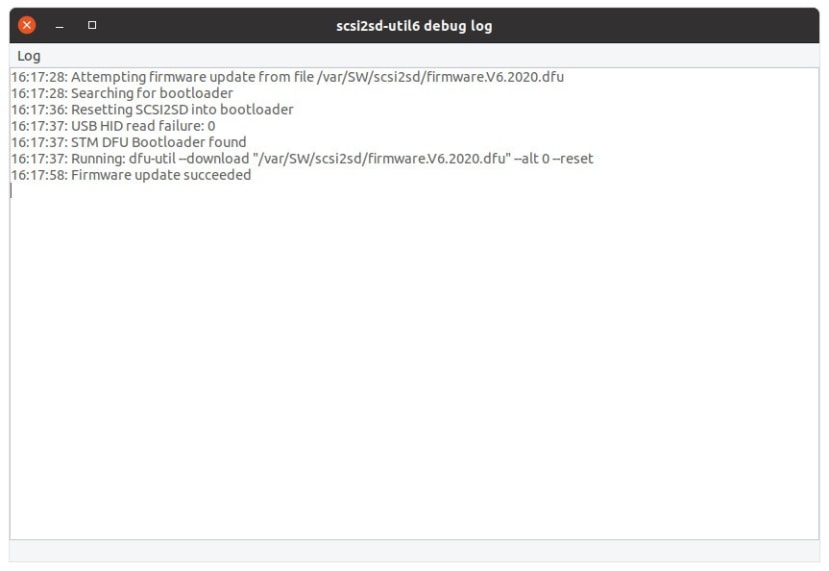 latest firmware and scsi2sd-util6 debug log