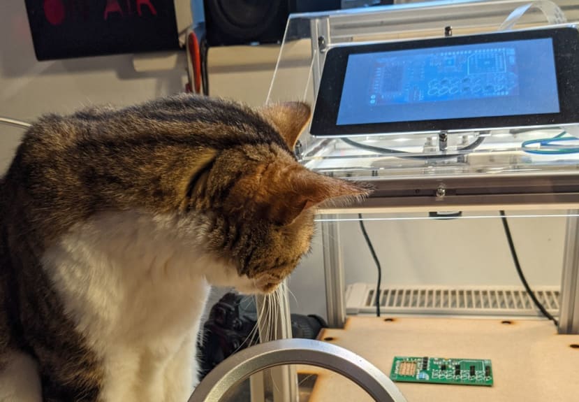 Cat supervising video of core assembly