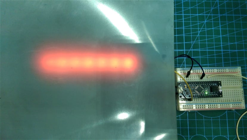 A diffusion sheet about 40mm away from the leds