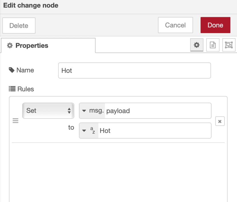 Change the name and the payload through the edit change node screen