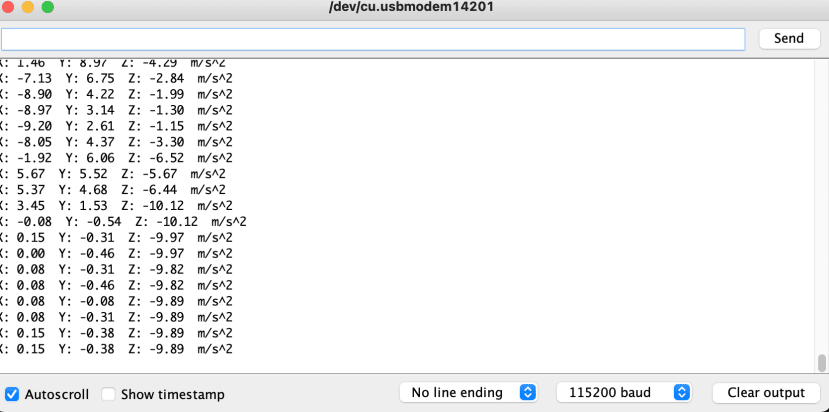 Screen capture showing x,y and z values changing