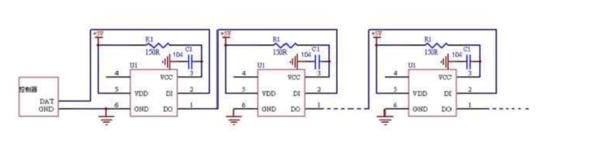 Cascade configuration with three WS2812 devices