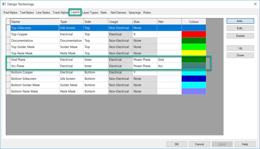 Layers tab in Design Technology