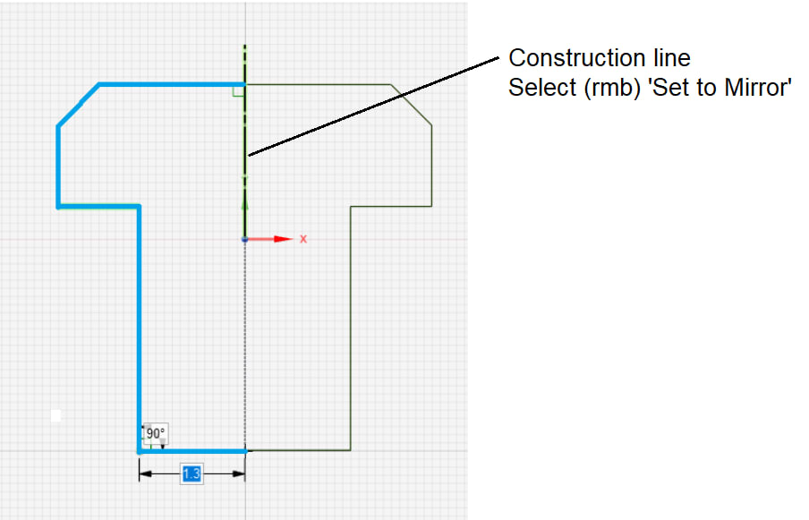 DesignSpark Mechanical Mirror symmetry with construction line