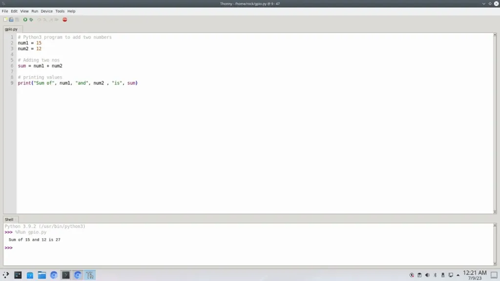 Run GPI code in thonny