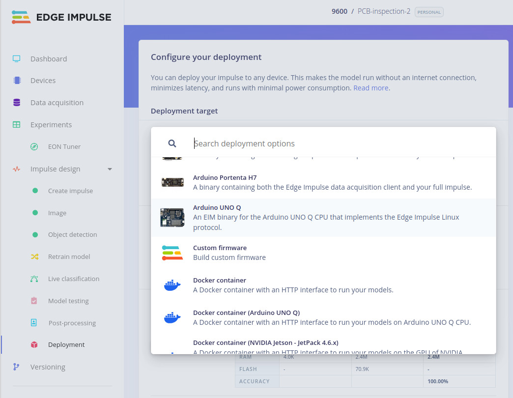 Configuring Deployment in EDGE IMPULSE