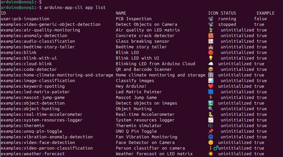 Following application log output