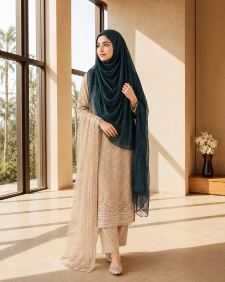 Midnight Teal Shimmer Hijab view 1
