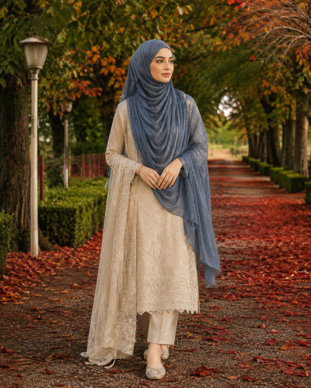 Misty Blue Shimmer Hijab view 1