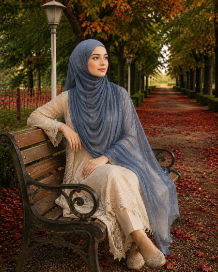 Misty Blue Shimmer Hijab view 2