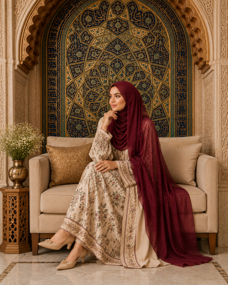 Burgundy Royale Hijab view 2