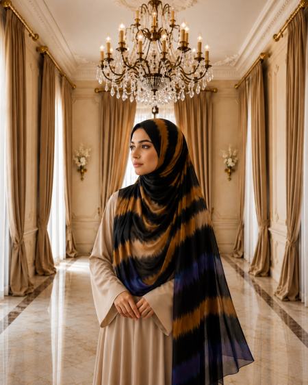 Luxury Black & Golden Moroccan Hijab view 1