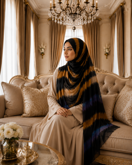 Luxury Black & Golden Moroccan Hijab view 2