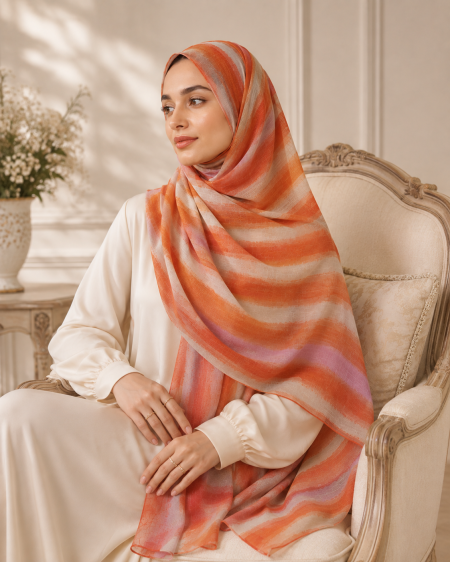 Moroccan Sunset Lawn Hijab – Orange & Blush view 2