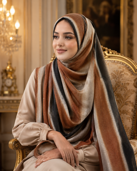 Moroccan Earth Luxe Lawn Hijab – Rust, Black & Beige view 2