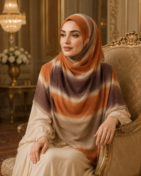 Moroccan Amber Bloom Lawn Hijab – Rust, Mocha & Ivory view 2