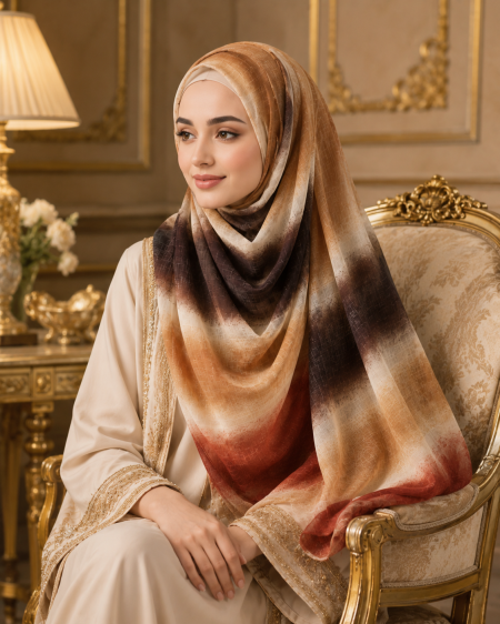 Moroccan Mocha Luxe Lawn Hijab – Camel, Brown & Rust view 2