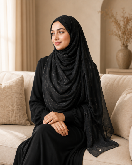 Black Zari Tilla Lawn Hijab view 2