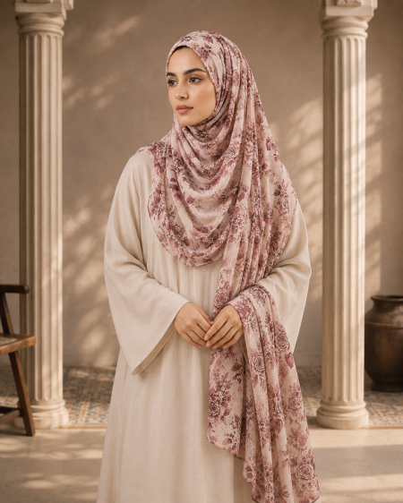 Blush Floral Print Lawn Hijab view 1