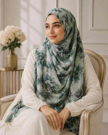 Sage Bloom Luxe Printed Lawn Hijab view 2