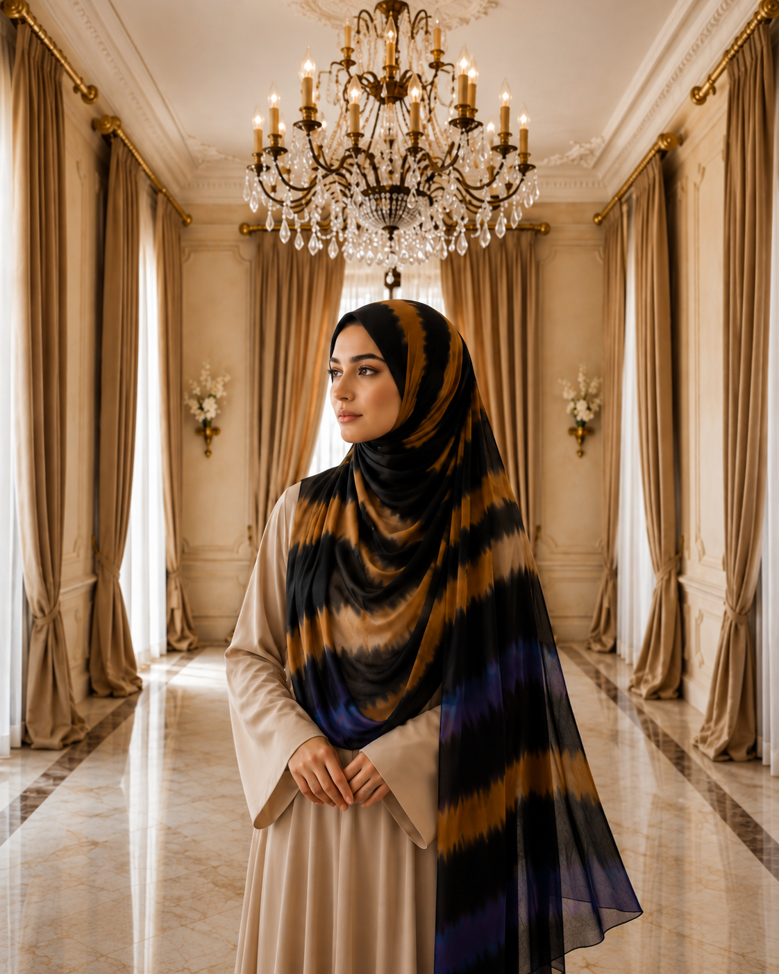 Luxury Black & Golden Moroccan Hijab