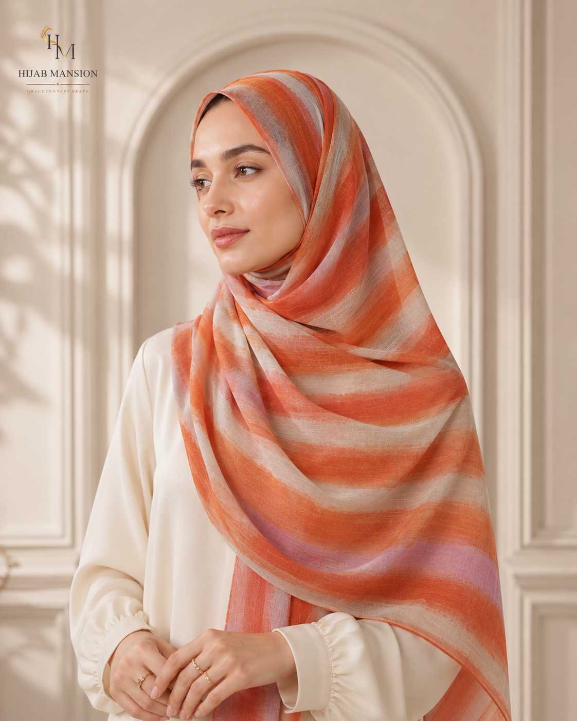 Moroccan Sunset Lawn Hijab – Orange & Blush