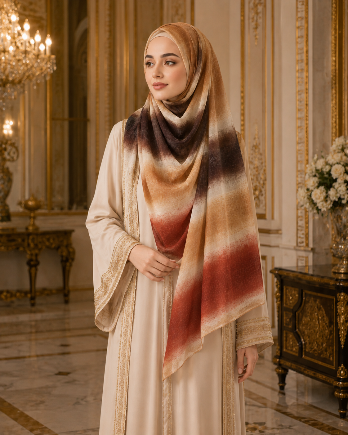 Moroccan Mocha Luxe Lawn Hijab – Camel, Brown & Rust