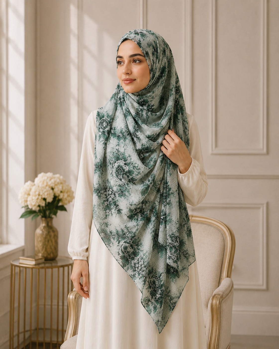 Sage Bloom Luxe Printed Lawn Hijab